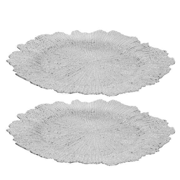 2Pcs Plated Silver Matte Finish Plastic Party Plates for Wedding Reception and Home Table Settings