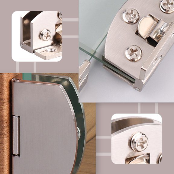2Pcs Plated Silver Wine Cabinet Glass Hinge with High Rigidity and Smooth Operation