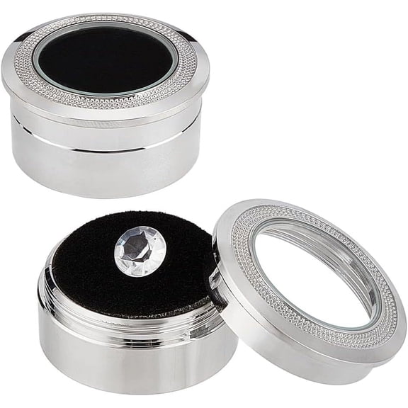 2Pcs Platinum Alloy Jewelry Gift Boxes with Velvet Cushion and Clear Glass Window 1.3x0.6inch Gemstone Display Box for Small Gemstone Diamond Storage diy