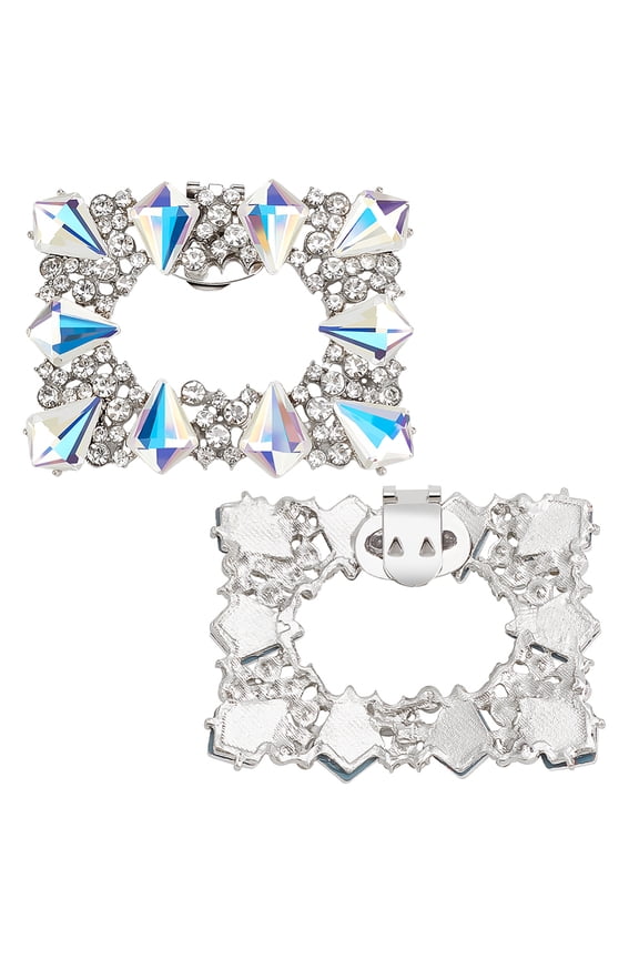 2Pcs Platinum Alloy Rhinestone Detachable Shoe Buckle Clips Rectangle Shoe Decoration 49x65.5x6mm