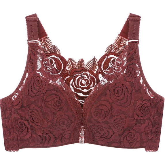 2Pcs Plus Size Bras For Women Closure Bra Plus Size Bras Rose Embroidery Beauty Back Bra Sexy Seamless for Women Big Size Adjustable Bras