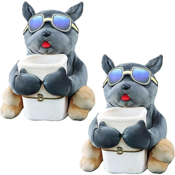 2Pcs Plush Dog Car Tissue Box, 2 in 1 Multifunctional Car Trash Can and Storage Box, Cute Creative Animal Tissue Box Holder for Work Desk,Car,Living Room Decoration