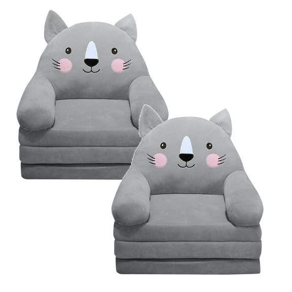 2Pcs Plush Foldable Kids Sofa Backrest Armchair 2 In 1 Foldable Children Sofa Cute Cartoon Lazy Sofa Children Flip Open Sofa Bed For Living Room Bedroom Without Liner Filler Cushion