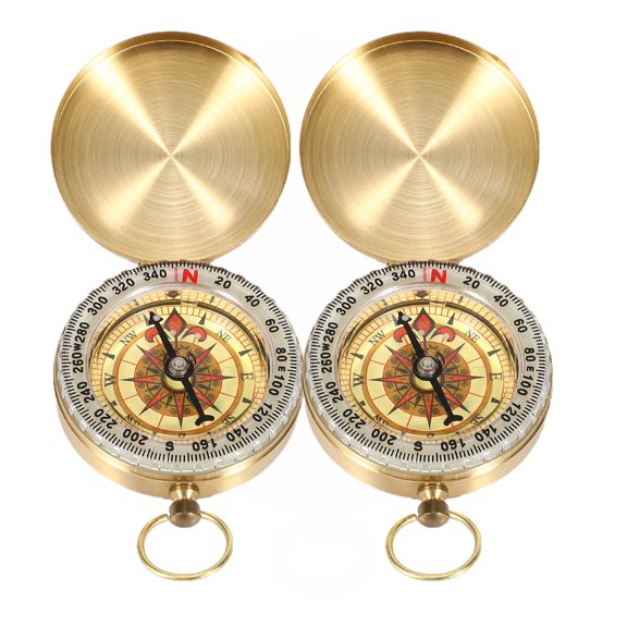 2Pcs Pocket Compass Classic Pocket Style Orienteering Compass Glow in The Dark Old Fashioned Clamshell Copper Compass for Camping Hiking Compasses Navigation & Electronics
