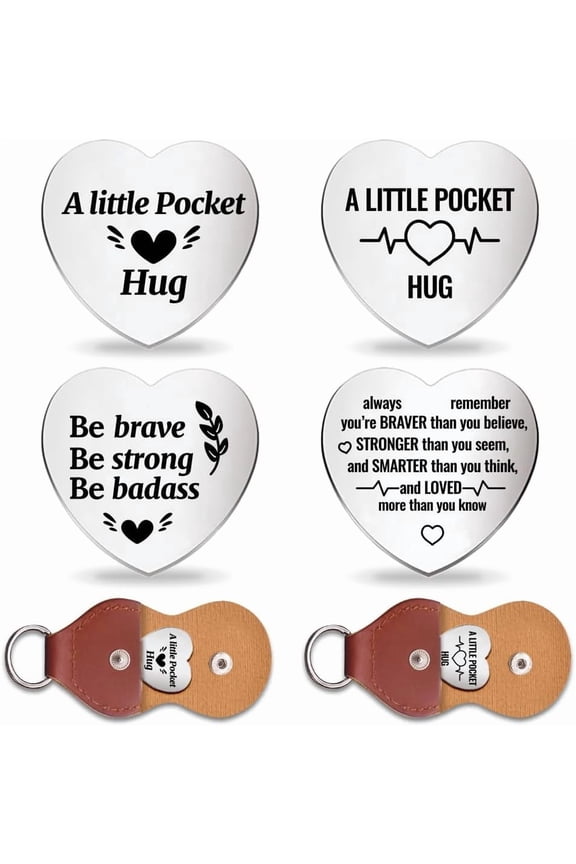 2Pcs Pocket Hug Token Inspirational Long Distance Relationship Keepsake Stainless Steel Double Sided Engraved Commemorative Pocket Hug Token Gift Coins with Keychains for Lover 1set