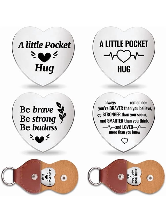 2Pcs Pocket Hug Token Inspirational Long Distance Relationship Keepsake Stainless Steel Double Sided Engraved Commemorative Pocket Hug Token Gift Coins with Keychains for Lover 1set