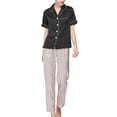 thumbnail image 1 of 2Pcs Polka Dots Pajamas Set for Women Lapel Neck Top and Elastic Waist Pants Casual Sleepwear Set Black Pink XL, 1 of 7