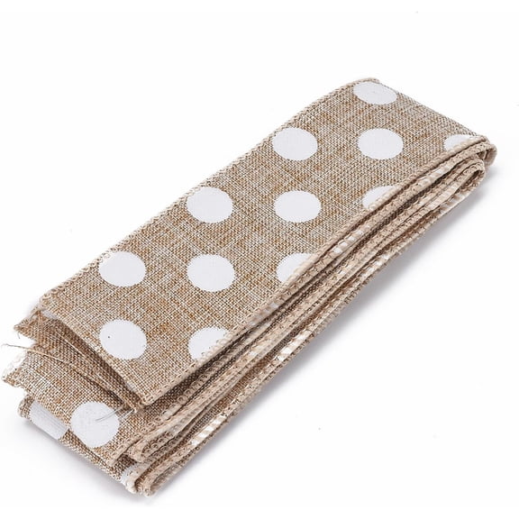 2Pcs Polyester Imitation Linen Wrapping Ribbon for Christmas Crafts Decoration Floral Bows Craft Polka Dot Pattern 1-5/8 inch(40mm) 2.19 Yards(2m)