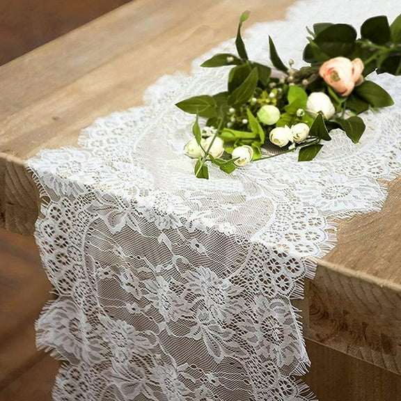 2Pcs Polyester Lace Table Runners for Wedding Party Festival Home Tablecloths Decorations Rectangle White 3000x360mm creative