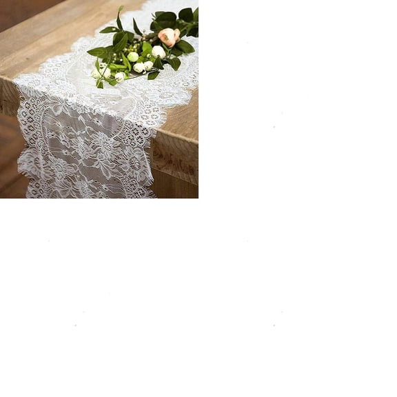 2Pcs Polyester Lace Table Runners for Wedding Party Festival Home Tablecloths Decorations Rectangle White 3000x360mm