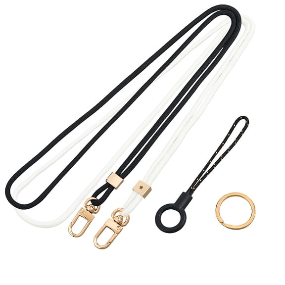 2Pcs Polyester Mobile Straps with Alloy Clasp Rings Light Gold Mixed Color 510-515x5mm