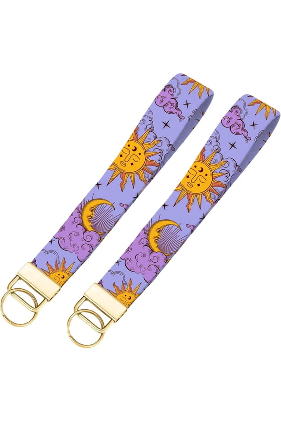 2Pcs Polyester Wristlet Bracelet Keychain for Luggage Keychain Backpack Decoration Golden Sun 165x25mm for DIY