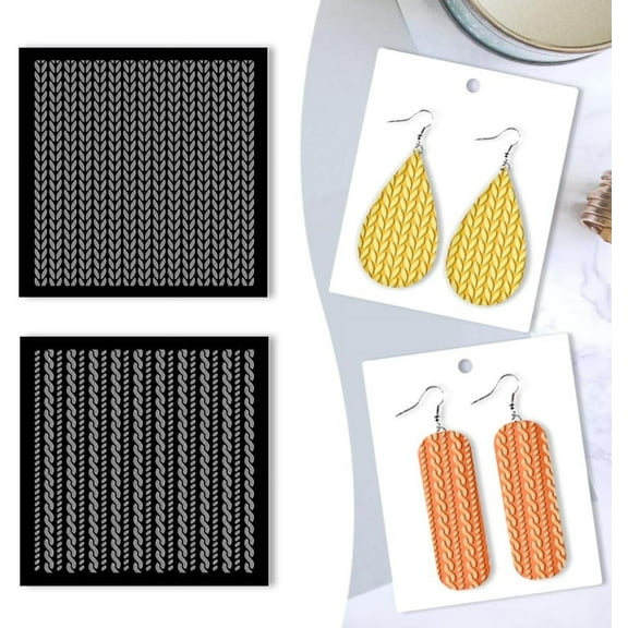 2Pcs Polymer Clay Texture Sheets Embossing Folders Clay Stamps Textured Pottery Stamps 4x4inch Acrylic Clay Texture Mat for Polymer Clay Earrings Jewelry Making diy