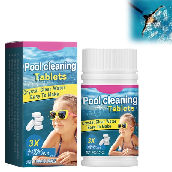 2Pcs Pool Cleaning Tablet for Crystal Clear Water, Fast-Acting Slow Dissolve Formula for Cloudy Pools, Above/In-Ground Use