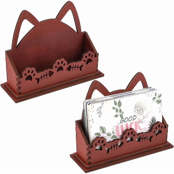 2Pcs Poplar Plywood Display Stands for Business Cards Cat Shape 115x40x85mm for DIY