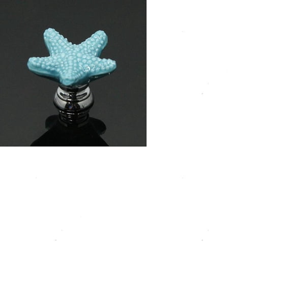 2Pcs Porcelain Drawer Knobs 34x24mm Blue Starfish Cabinet Knobs with Alloy Findings and Screws Cabinet Pulls Handles DIY