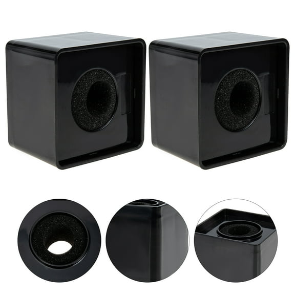 2Pcs Portable ABS Square Cube Interview Mic Logo Flag Station Logos Black