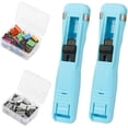 thumbnail image 1 of 2Pcs Portable Binder Clip Stapler, Includes 100 Reusable Clips, Handheld Paper Clam Clip Dispenser Large Size, Mini Push Stapler Clamp Staplers for Desktop Document Home (Blue), 1 of 7