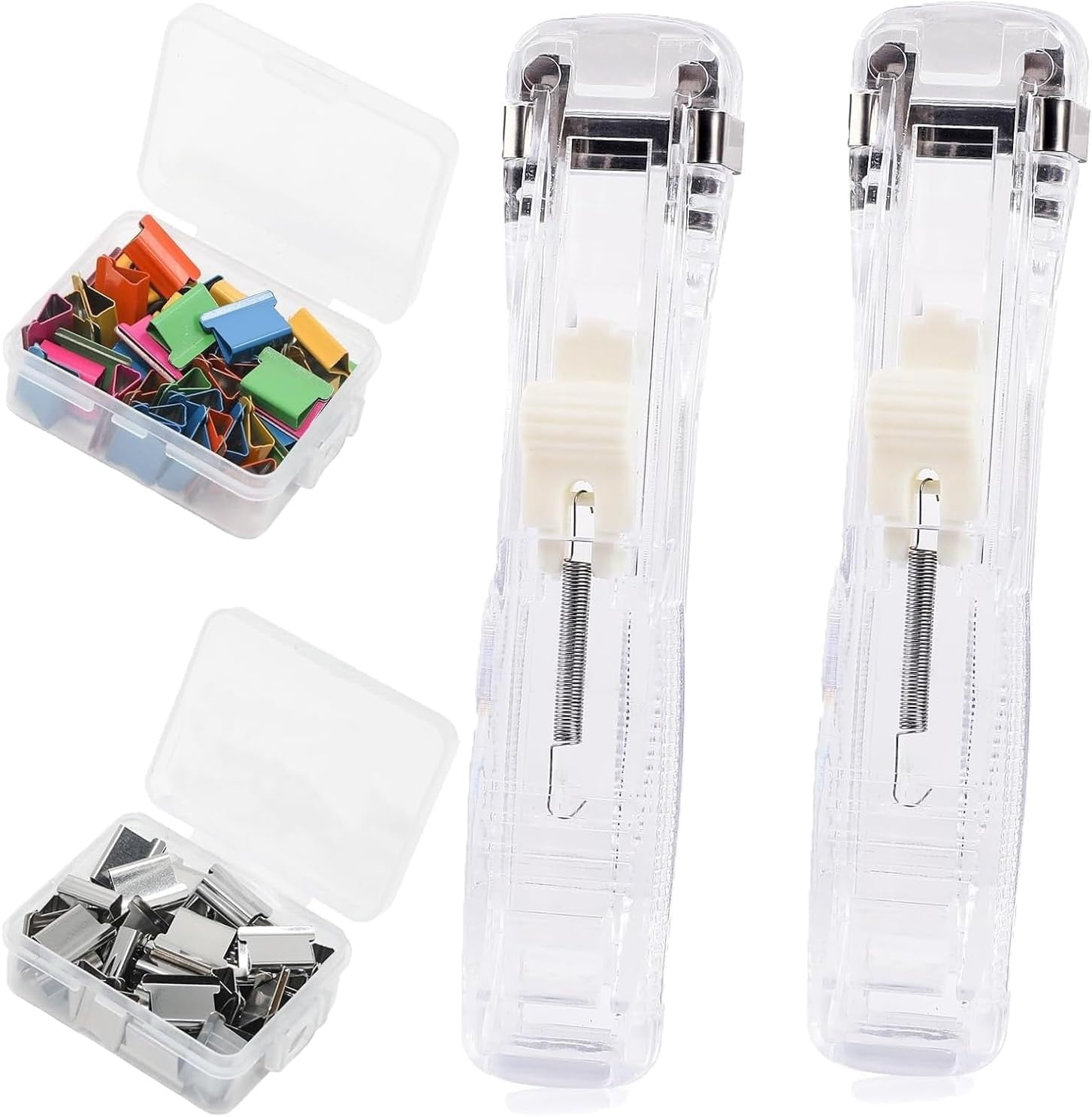 Stapper Clip 2Pcs Portable Binder Clip Stapler, Includes 100 Reusable Clips ...