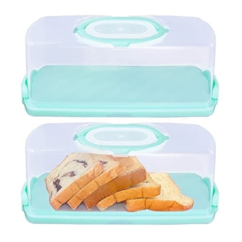 2Pcs Portable Bread Box with Handle Transparent Lid Loaf Cake Storage ...