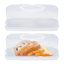 2Pcs Portable Bread Box with Handle Transparent Lid Loaf Cake Storage Carrier for Pastries, Donuts, Bread Rolls, Buns or Baguettes (White)