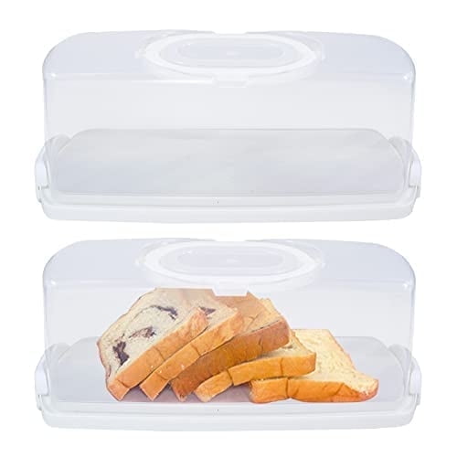 2Pcs Portable Bread Box with Handle Transparent Lid Loaf Cake Storage Carrier for Pastries, Donuts, Bread Rolls, Buns or Baguettes (White)