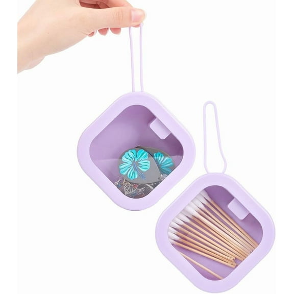 2Pcs Portable Hair Tie Holder Hair Clip Travel Organizer Square Lilac Pocket Push Plastic Clear Window Stackable Hanging Box Case Accessories for Storage Jewelry Bobby Pin Floss Small Item DIY
