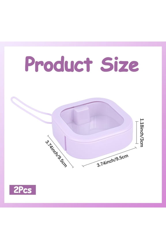 2Pcs Portable Hair Tie Holder Hair Clip Travel Organizer Square Lilac Pocket Push Plastic Clear Window Stackable Hanging Box Case Accessories for Storage Jewelry Bobby Pin Floss Small Item
