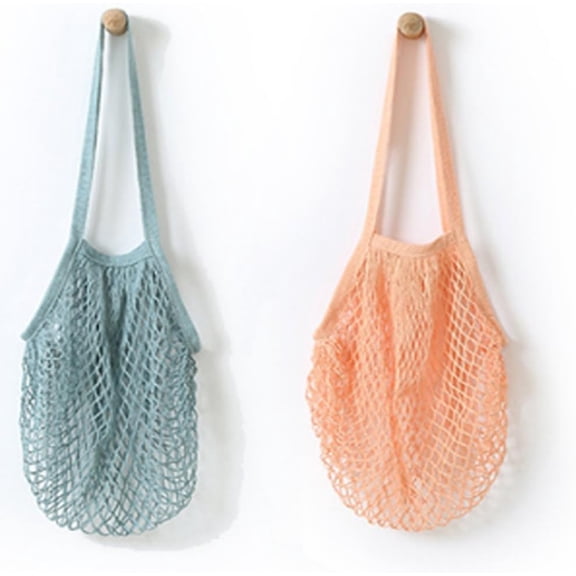 2Pcs Portable Reusable Mesh Cotton Net String Bag Organizer Shopping Tote Handbag Fruit Storage Shopper