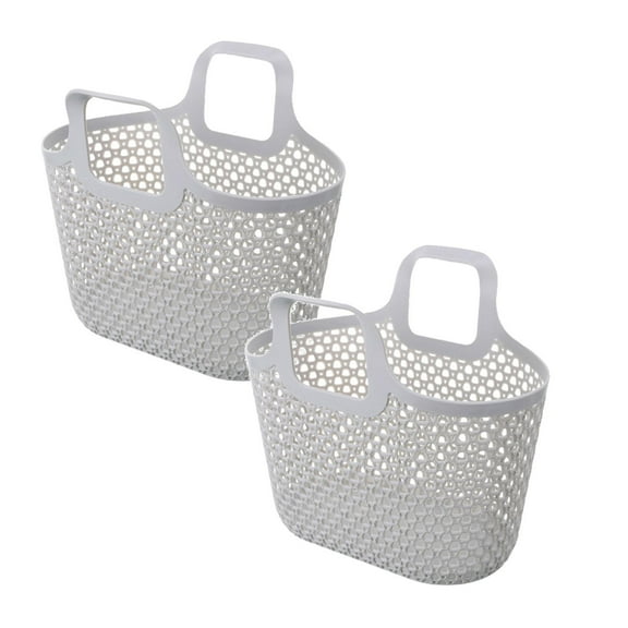 2Pcs Portable Shower Tote Bag Flexible Plastic Storage With Handle For Bathroom Pantry Kitchen Gray Laundry Basket Home Decor