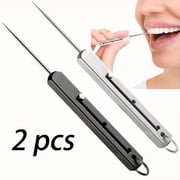 2Pcs Portable Titanium Toothpick Set, Retractable Pocket Toothpick, Metal Toothpick with Stainless Steel Handle and Extendable Keychain