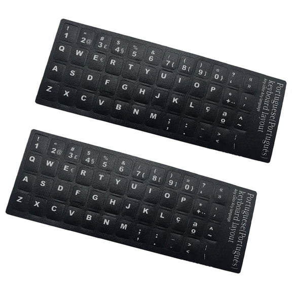 2Pcs Portuguese Keyboard Stickers Black Background with White Lettering for Computer Laptop Notebook Desktop