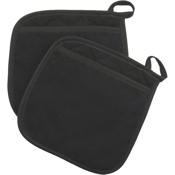 2Pcs Pot Holders Premium Terry Hot Pads Pot Holder for Kitchen Heat Resistant Cotton Potholders Oven Pot Holders Set for Cooking and Baking (Black*)