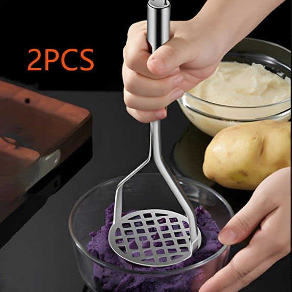 2Pcs Potato Masher - Heavy Duty Stainless Steel Mashed Potato Masher,Masher Kitchen Tool for Avocado, Potatoes, Beans, Meat, Vegetables, Dishwasher Safe (Heavy Duty stainless steel Masher)