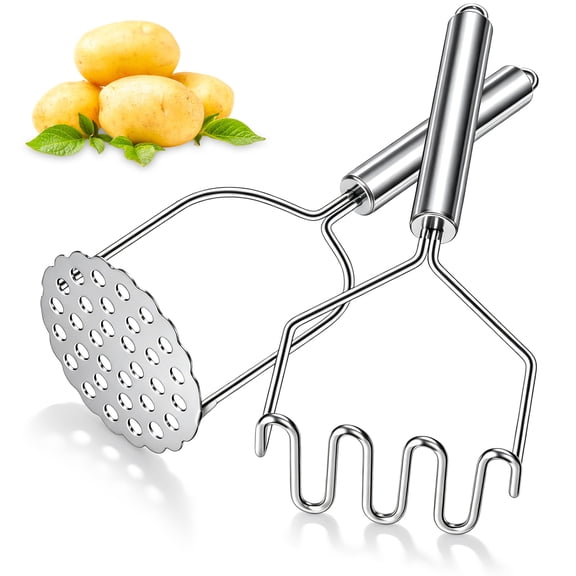 2Pcs Potato Masher, Stainless Steel Integrated Kitchen Tool Food Masher, Wire Masher Versatile Masher for Potatoes, Avocados, Beans, Fruit & Vegetables