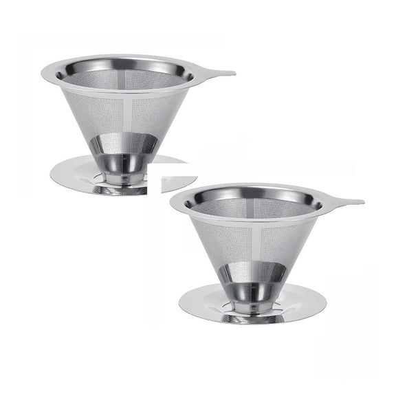 2Pcs Pour Over Coffee Dripper Reusable Stainless Steel Pour Over Coffee Filter Paperless Coffee Strainer For 1 4 Cup With Base Strainers