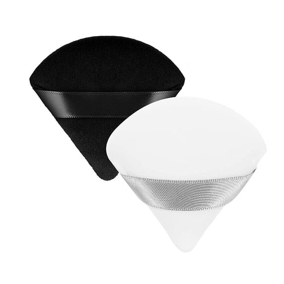 2Pcs Powder Puff Triangle Makeup Puff Soft Cosmetic Sponge Reusable Makeup Powder Sponges with Strap for Loose Powder Foundation Eyes Corners Wet Dry Makeup (Black/white)