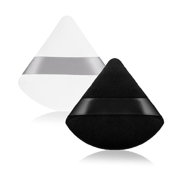 2Pcs Powder Puff Triangle Powder Puff Velvet Face Body Powder Puff Cosmetic Foundation Blender Sponge for Loose Powder Body Powder Makeup Tool (Black/White)