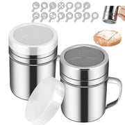 2Pcs Powdered Sugar Shaker Duster, Cinnamon Shaker Flour Sifter, 10oz Stainless Steel Fine Mesh Dredges Shakers for Cinnamon Flour Salt Pepper