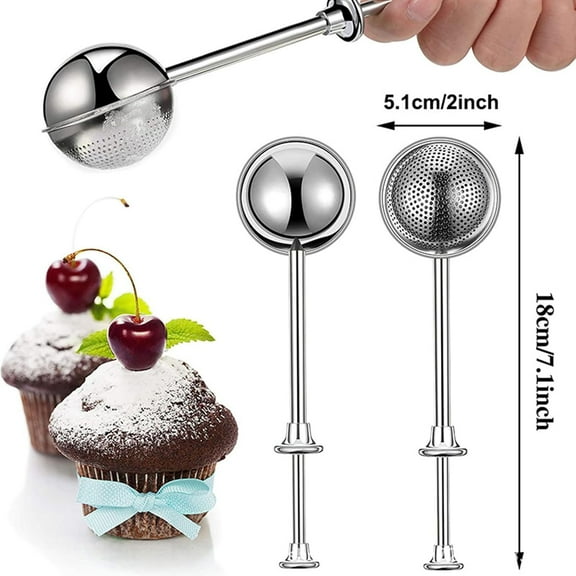 2Pcs Powdered Sugar Shaker Duster, Stainless Steel Flour Duster with Spring-operated Handle for Sugar Flour and Spices Baking Flour Dispenser, Silver