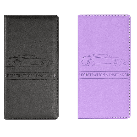 2Pcs Premium Car Insurance & Registration Organizer with Magnetic Closure, Synthetic Leather Document Holder, Universal Fit for Vehicles(Black+Purple)