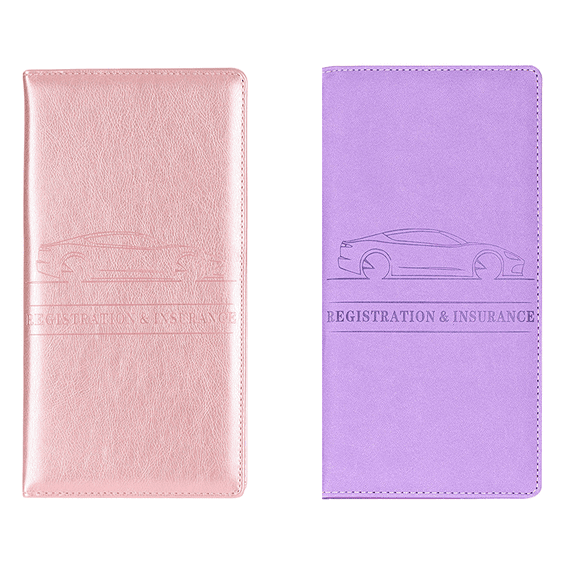 2Pcs Premium Car Insurance & Registration Organizer with Magnetic Closure, Synthetic Leather Document Holder, Universal Fit for Vehicles(Pink+Purple)