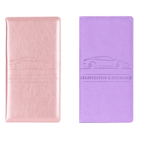 2Pcs Premium Car Insurance & Registration Organizer with Magnetic Closure, Synthetic Leather Document Holder, Universal Fit for Vehicles(Pink+Purple)