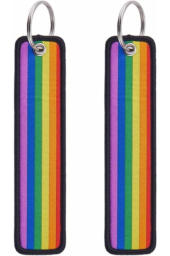 2Pcs Pride Rainbow Polyester Keychains with Iron Rings Platinum Colorful 150mm