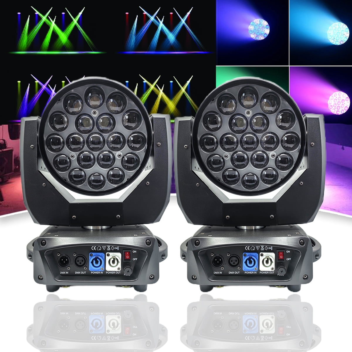 2Pcs Professional 19x15W Dyeing Lamp,Wash Zoom Stage Lights Atmospheric Equipment Suitable For Family Gatherings Small Parties