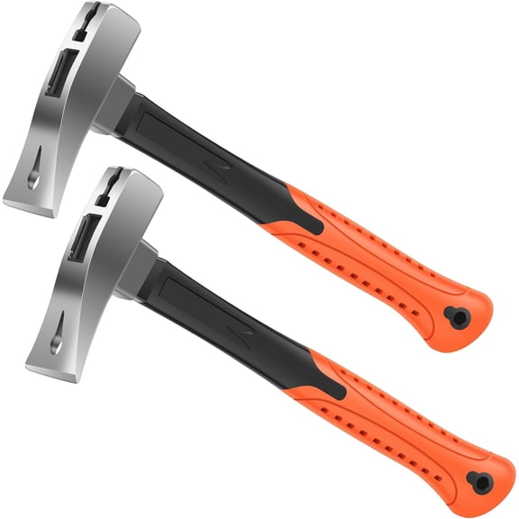 2Pcs Pry Bar Hammer with Nail Puller, 3 in 1 Unique Hammer Head 13" Pry Bar, Multi Functional Tool with Cat Paw Crowbar & Rubber Grip, Polished Beveled Claw Carbon Steel Design for Strength