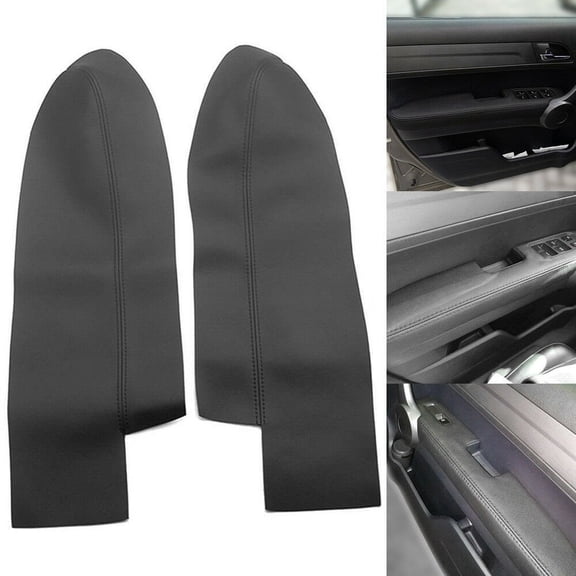 2Pcs Pu Leather Front Door Panels Armrest Cover For Honda For Crv 2007-2012 Black Set Panel Trim Car Accessories Fangkenuo