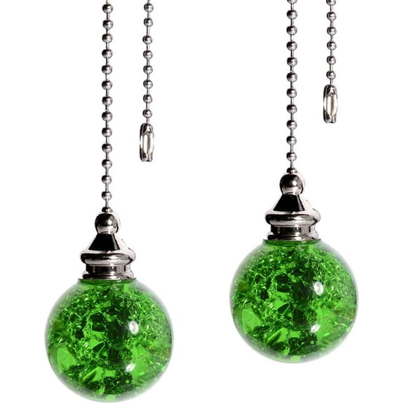 2Pcs Pull Chain Crystal Glass Ice Cracked Ball Pull Chain for Ceiling Fan Light Decoration, Light Pull Chain with 21Inch 3mm Diameter Ball Beaded Chain