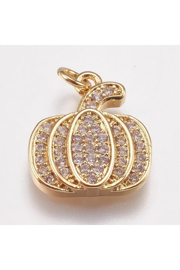2Pcs Pumpkin Charms Brass Micro Pave Cubic Zirconia Charms Golden for Women Birthday Festival Elegant Gifts Personalized Jewelry 15x13x2.5mm Hole: 2mm Golden DIY