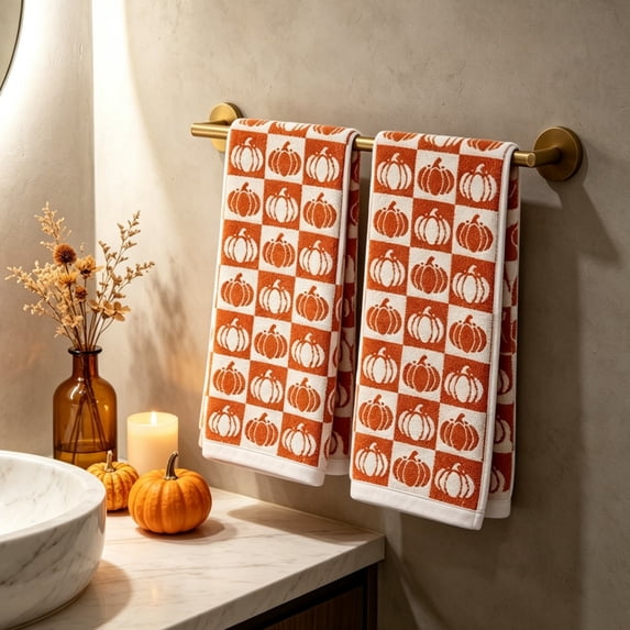 2Pcs Pumpkin Kitchen Towels,Thanksgiving Fall Printed Absorbent Dish Towels,Soft Farmhouse Seasonal Hand Towels For Kitchen Counter Home Decor